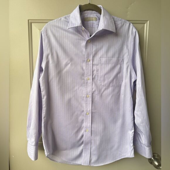 Nordstrom Men’s Lavender Stripe Wrinkle-Free Shirt 14.5 | 33 100% Cotton Preppy - Picture 1 of 5